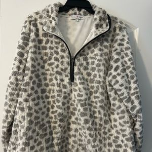 Boutique cheetah print half zip jacket